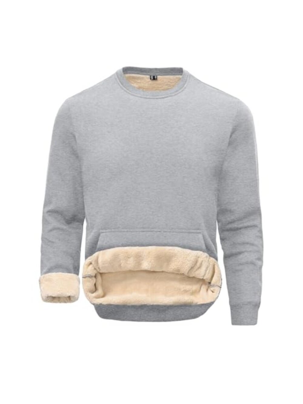 Sherpa Lined Crewneck Sweatshirt Warm Fleece Thermal Pullover Kangaroo Pocket
